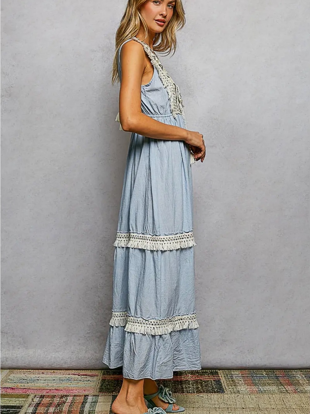 🆕🤍POL BOHO BLUE DRESS - Picture 3 of 5
